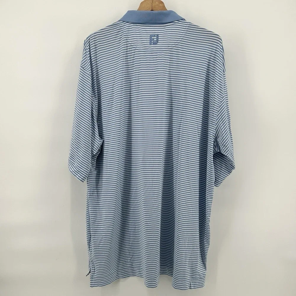 FootJoy Polo Shirt Mens 2XL Blue White Stripe ProDry‎ Lisle Golf Performance